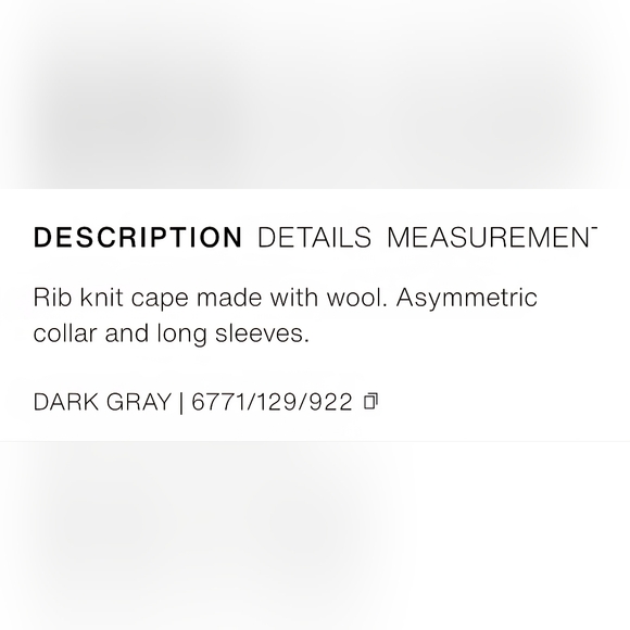 ZARA DARK GRAY WOOL CAPE WITH ASYMMETRIC COLLAR ✨️✨️✨️ - Picture 8 of 11